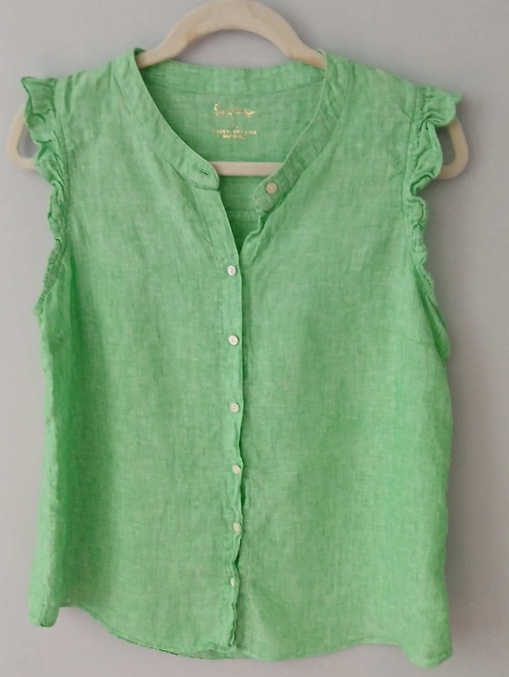 Lilly Pulitzer Briette Linen Sleevless Ruffle Cap Sleeves Button Down  M